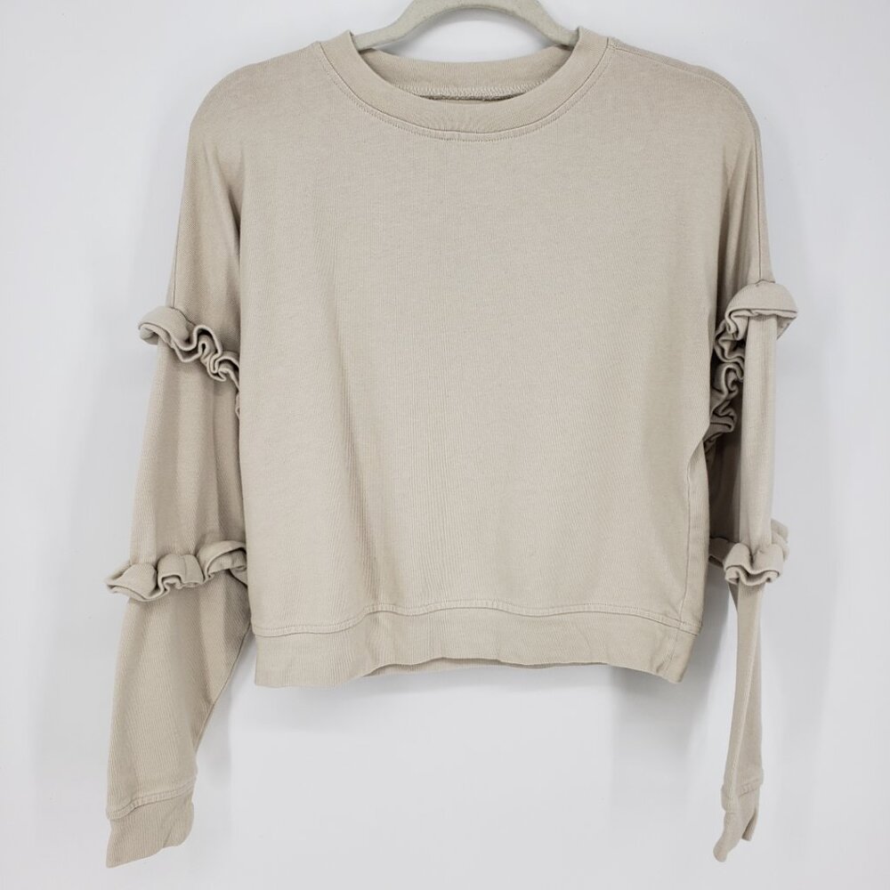 3/$25 For The Republic Ruffle Trim Pullover Sweatshirt S Womens Crew Beige Cream